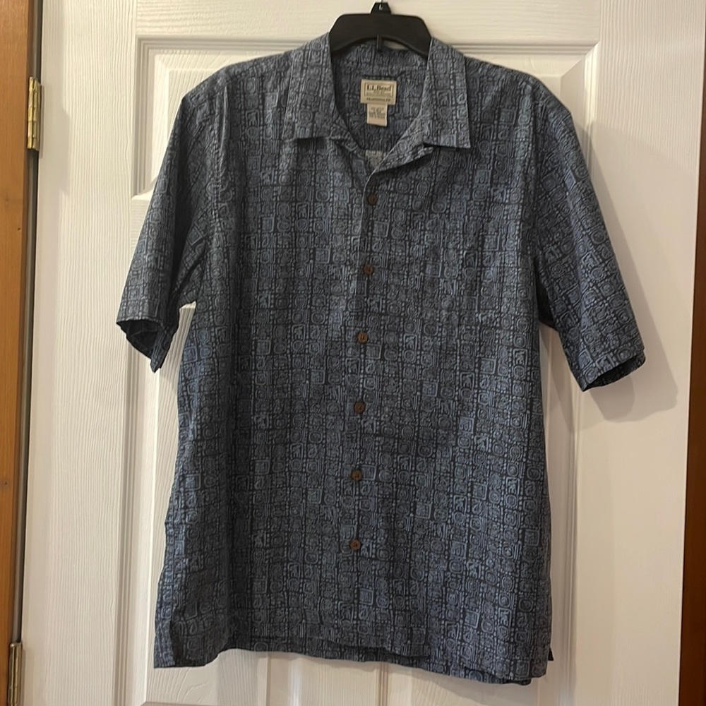 Ll Bean Blue Aztec Print Button Down - image 1